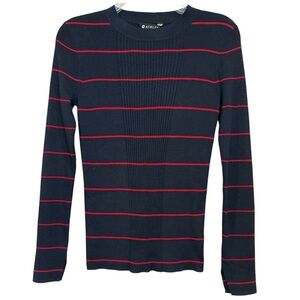 Athleta Sweater Merino Wool Blend Ribbed Stripe Sweater Navy Red Size XS